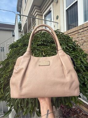 Kate Spade New York Y2K Pebbled Leather Satchel Bag Blush Beige Tote Purse